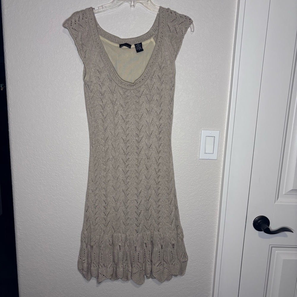Moda Tan Sheath Dress with‎ Ruffled Midi Hem